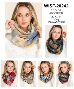 1 Dozen Assorted Color Check Plaid Infinity Scarf WISF-20242